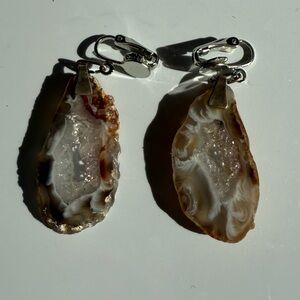 Natural sliced Geode clip-on dangle earrings